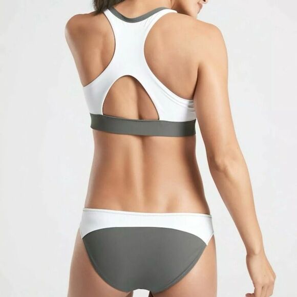 Athleta Colorblock Zip Front Bikini size Small Olive - Picture 2 of 11